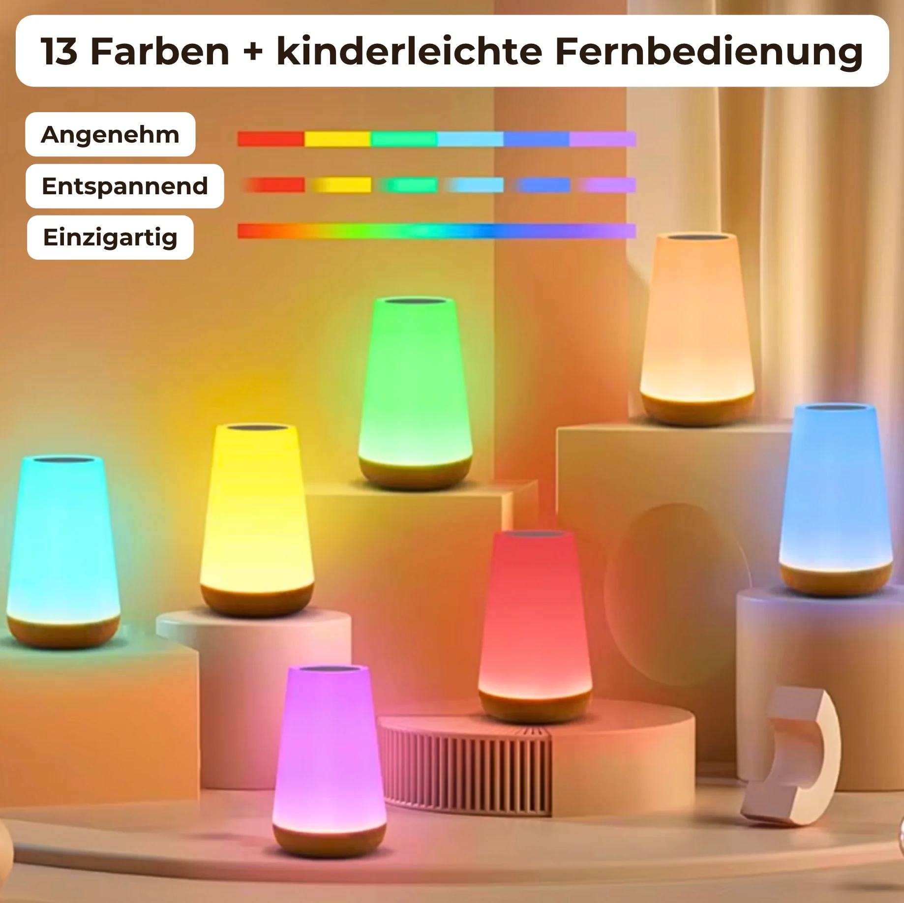 LumiSleep - USB Rechargeable Wireless Bedside Lamp with Dimmable Touch (Including 13 Colors + Remote Control) - Image 3