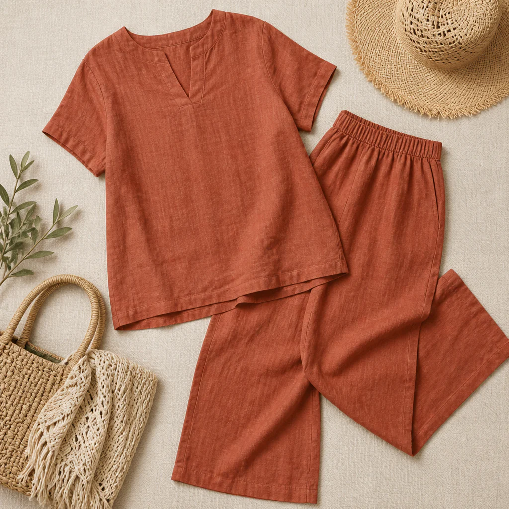 LumoraEase™ – Relaxed Cotton-Linen V-Neck Two-Piece Set - Image 12