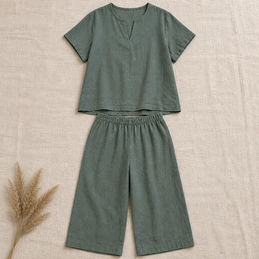 LumoraEase™ – Relaxed Cotton-Linen V-Neck Two-Piece Set - Image 4