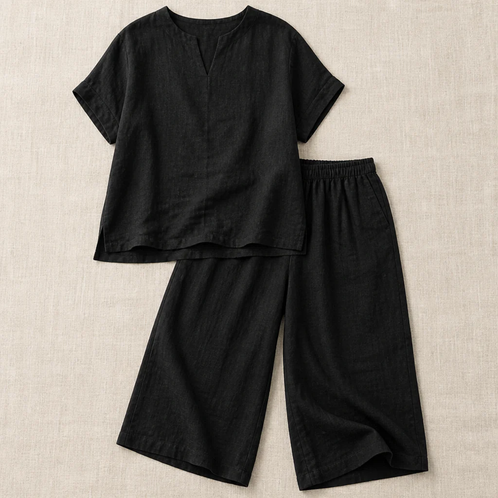 LumoraEase™ – Relaxed Cotton-Linen V-Neck Two-Piece Set - Image 8