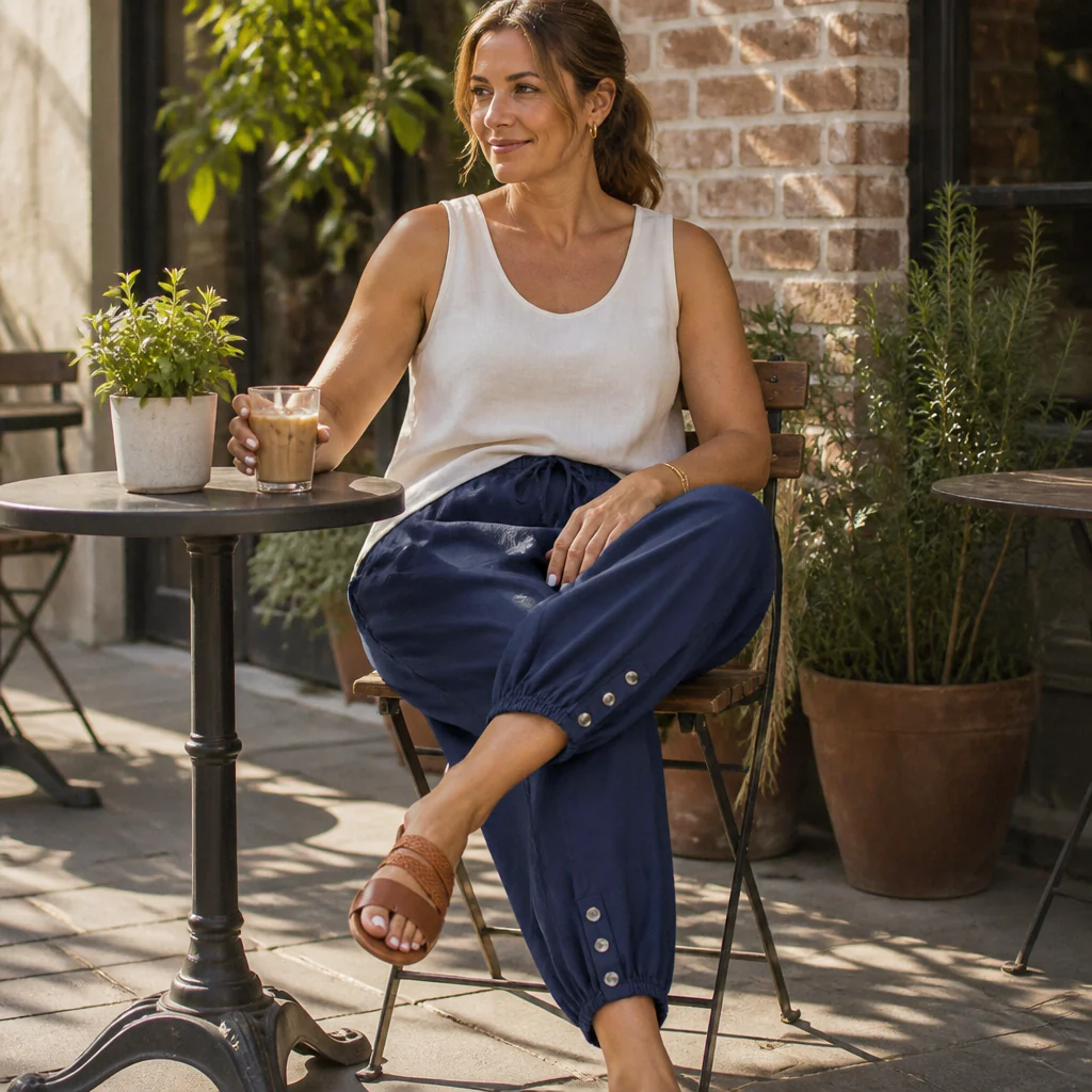 LunaEase™ – Soft Cotton-Linen Cropped Pants with Button-Cuff Hem