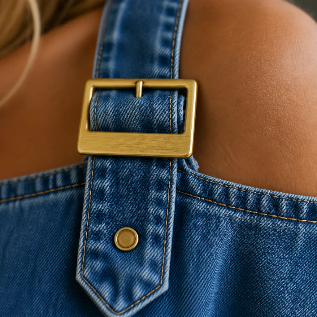 LunaFemme™ – Relaxed Cold-Shoulder Denim Jumpsuit with Gold Buckle Straps - Image 5