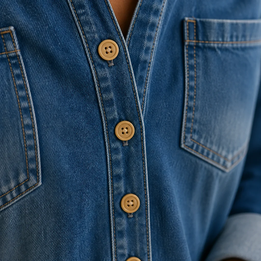 LunaFemme™ – Relaxed Cold-Shoulder Denim Jumpsuit with Gold Buckle Straps - Image 6
