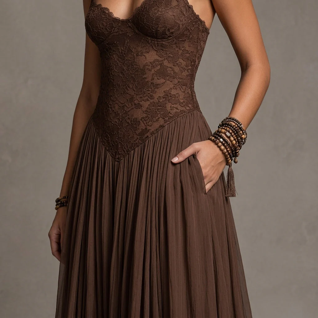 LunariaSilk™ – Romantic Lace Bodice Chiffon Maxi Dress with Ruffled Hem - Image 7