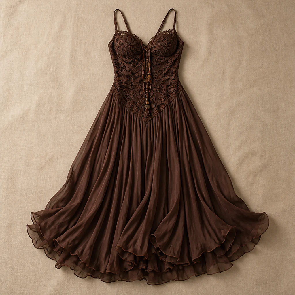 LunariaSilk™ – Romantic Lace Bodice Chiffon Maxi Dress with Ruffled Hem - Image 9