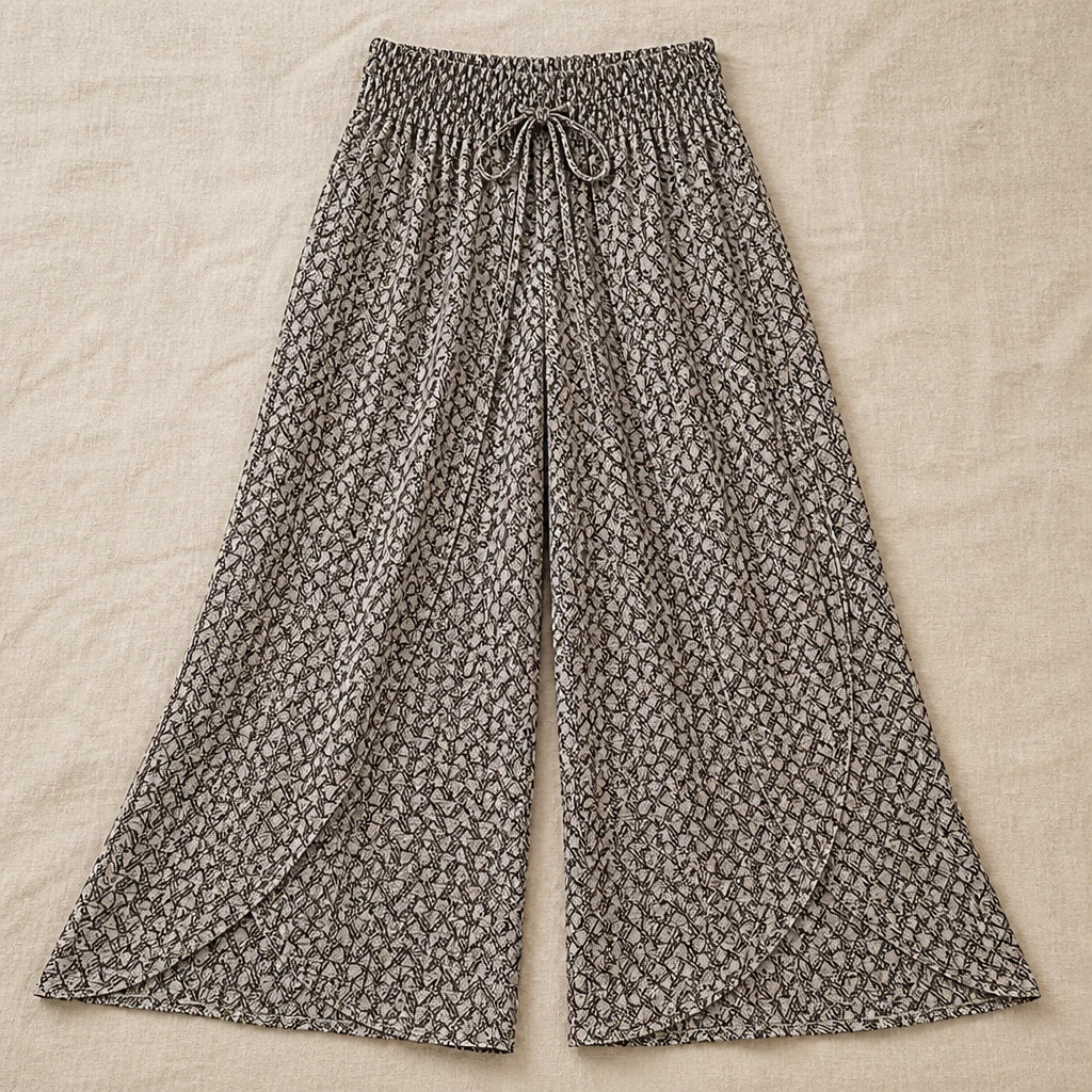 VeloraEase™ – Breezy Printed Wide-Leg Pants with Petal-Wrap Hem - Image 10