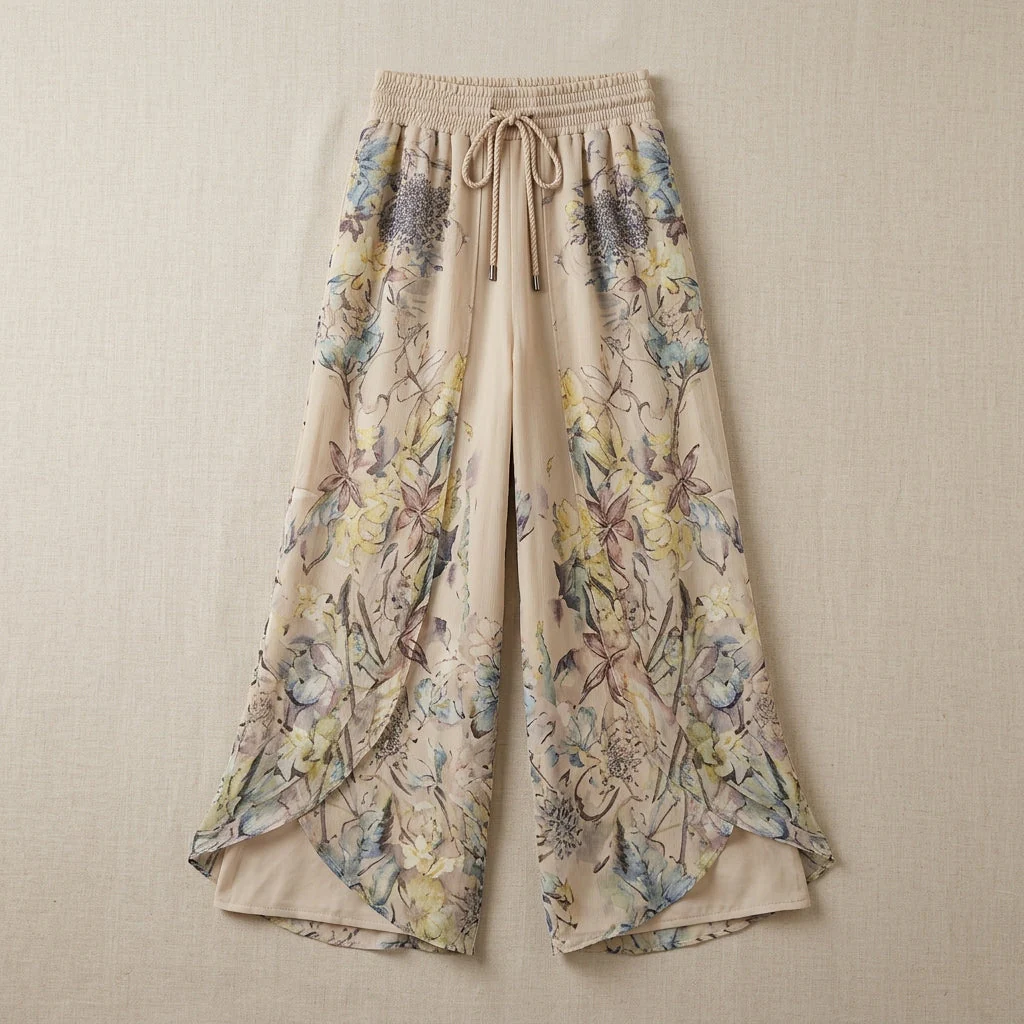 VeloraEase™ – Breezy Printed Wide-Leg Pants with Petal-Wrap Hem - Image 4