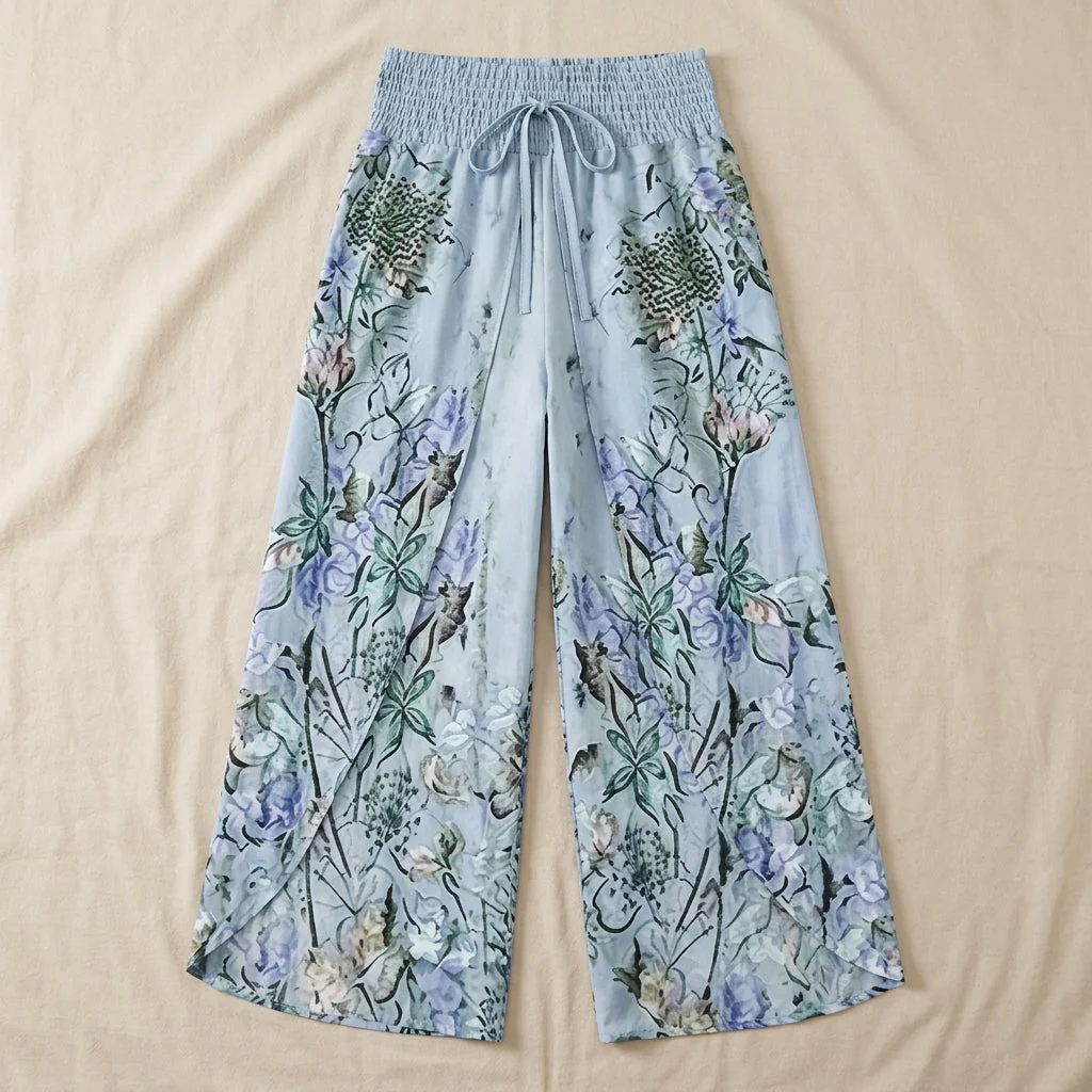 VeloraEase™ – Breezy Printed Wide-Leg Pants with Petal-Wrap Hem - Image 9