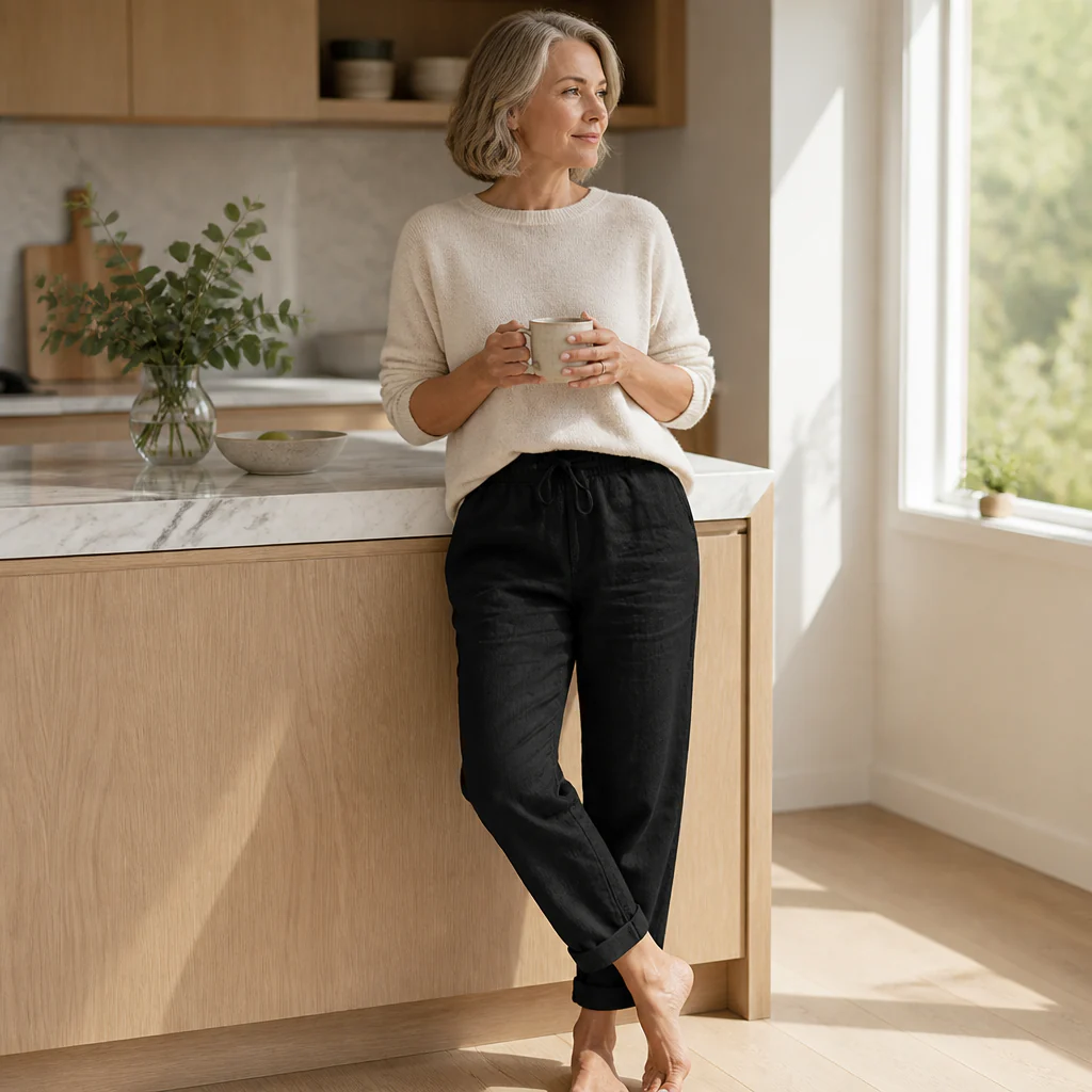 LuxeraSilk™ – Relaxed Cotton-Linen Drawstring Pants with Elastic Waist - Image 3