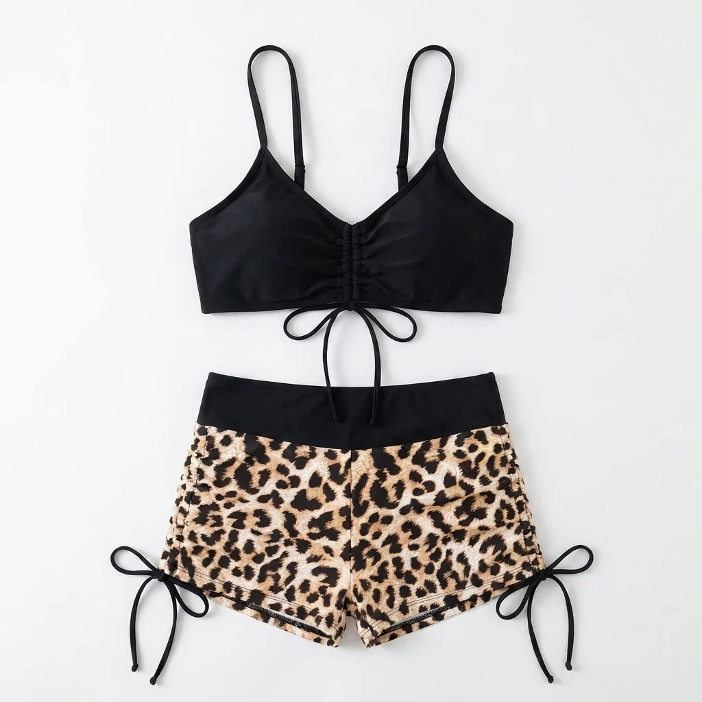 MirageCove™ – High-Waist Boyshort Bikini Set with Adjustable Side Drawstrings - Image 10