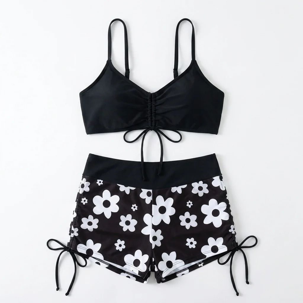 MirageCove™ – High-Waist Boyshort Bikini Set with Adjustable Side Drawstrings - Image 11