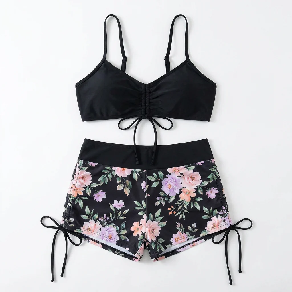 MirageCove™ – High-Waist Boyshort Bikini Set with Adjustable Side Drawstrings - Image 12