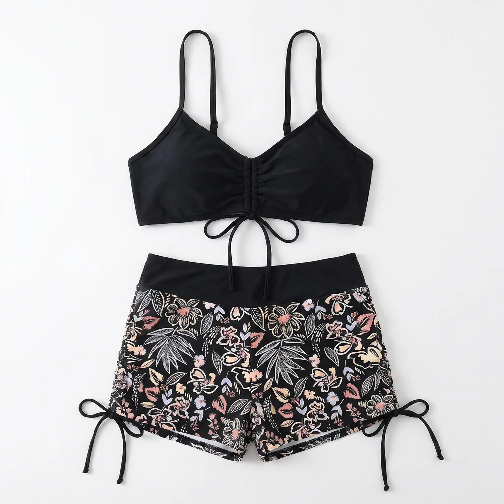 MirageCove™ – High-Waist Boyshort Bikini Set with Adjustable Side Drawstrings - Image 13