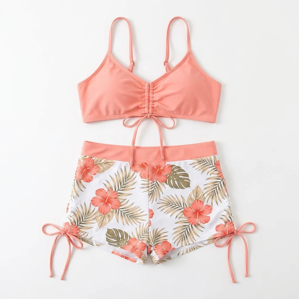 MirageCove™ – High-Waist Boyshort Bikini Set with Adjustable Side Drawstrings - Image 14