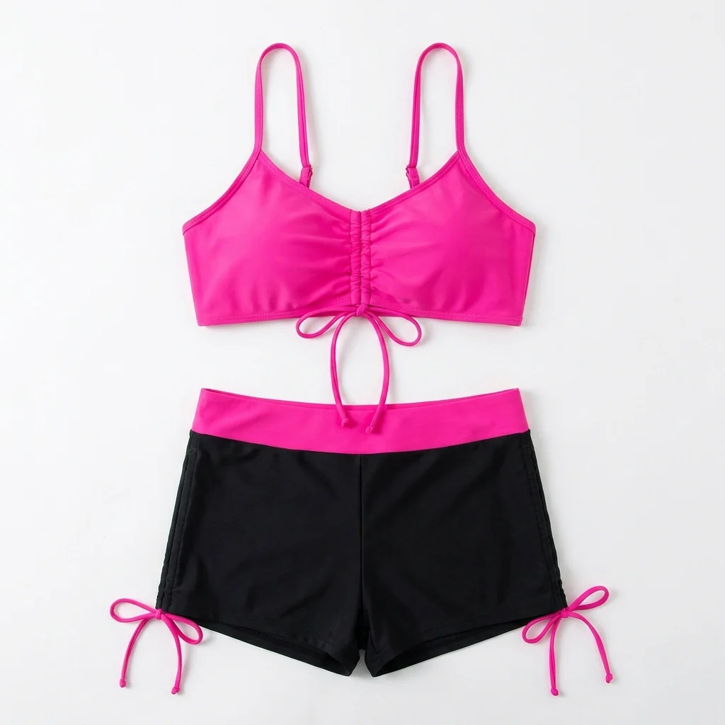 MirageCove™ – High-Waist Boyshort Bikini Set with Adjustable Side Drawstrings - Image 16