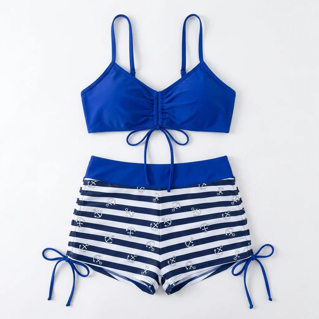 MirageCove™ – High-Waist Boyshort Bikini Set with Adjustable Side Drawstrings - Image 18