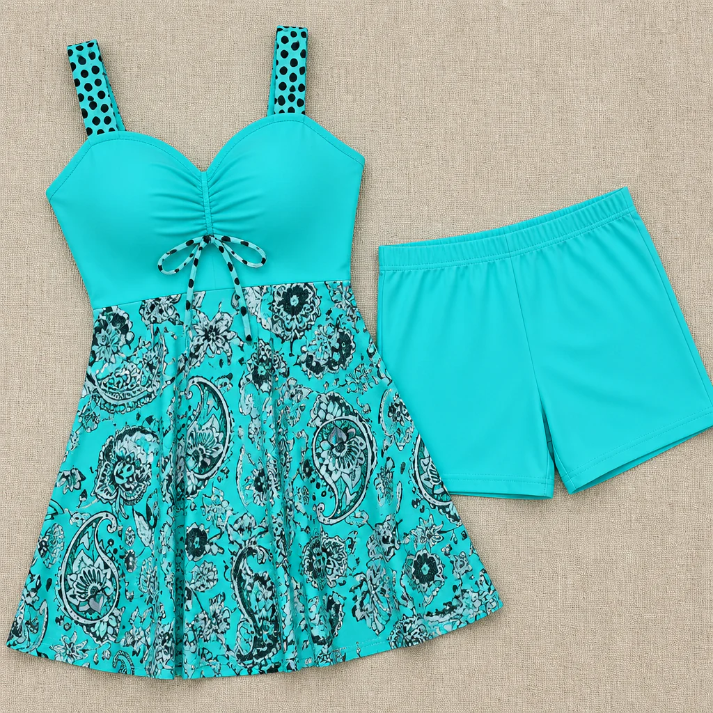 OceaniAura™ – Flowy Paisley Tankini Swim Dress with Boxer Shorts - Image 4
