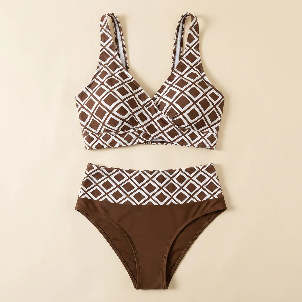 Marisol™ – High-Waisted Geometric Bikini Set with Wrap Crossover Top - Image 10