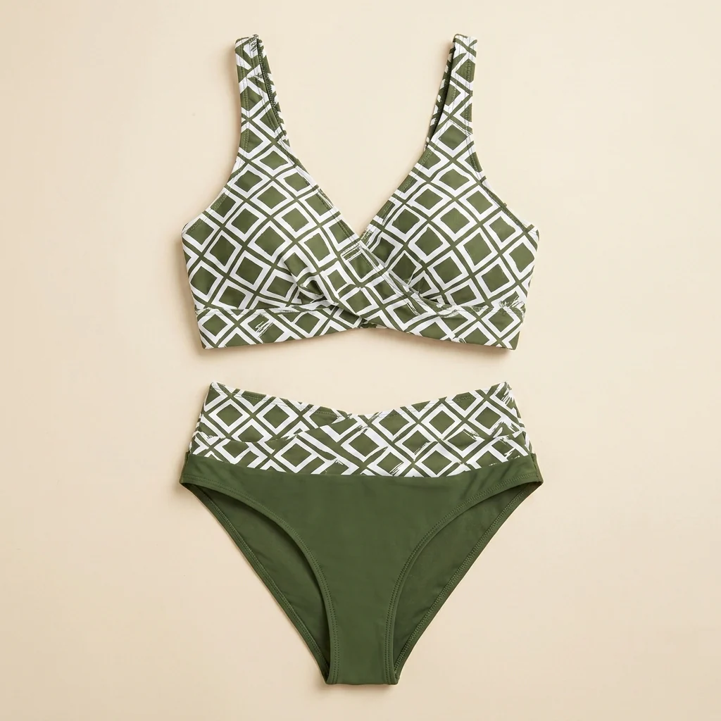 Marisol™ – High-Waisted Geometric Bikini Set with Wrap Crossover Top - Image 11