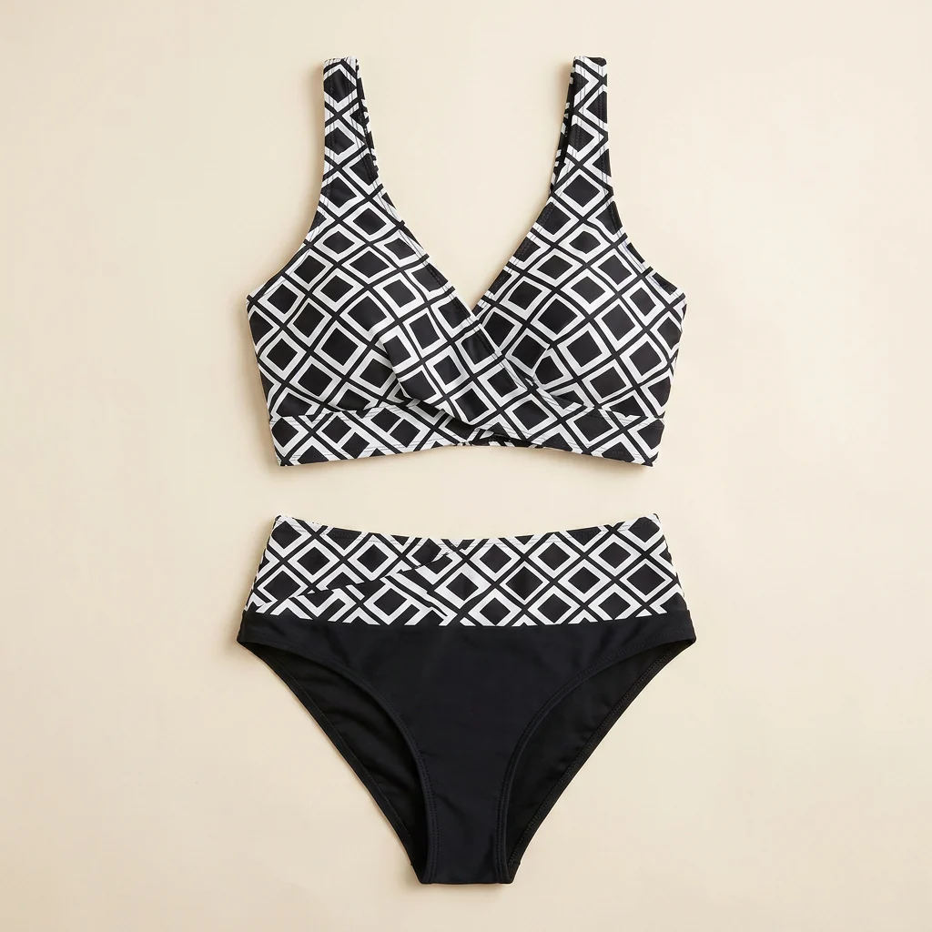 Marisol™ – High-Waisted Geometric Bikini Set with Wrap Crossover Top - Image 8