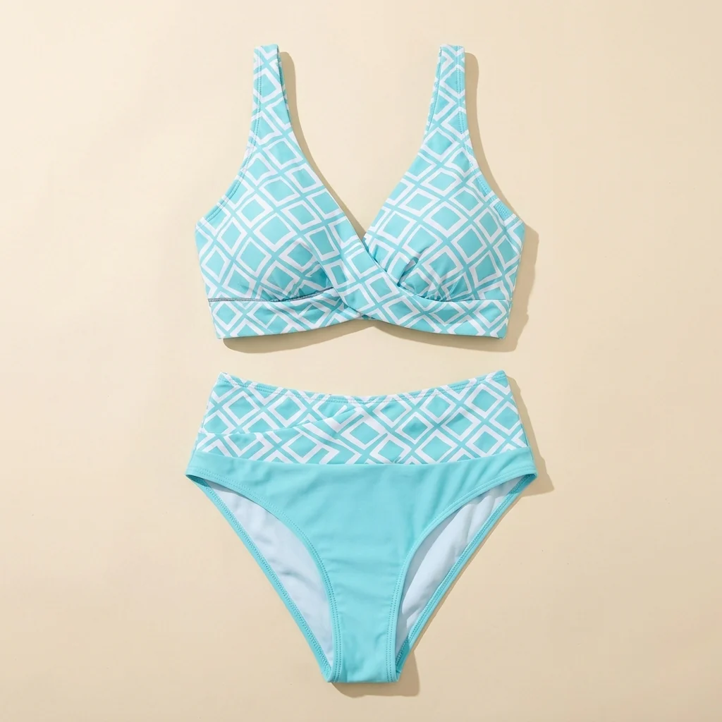 Marisol™ – High-Waisted Geometric Bikini Set with Wrap Crossover Top - Image 9