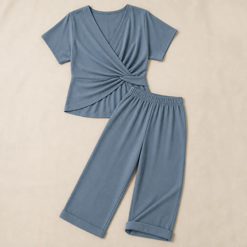 PureLuxe™ – Elegant Wrap-Waist Two-Piece Set with Wide-Leg Pants - Image 4