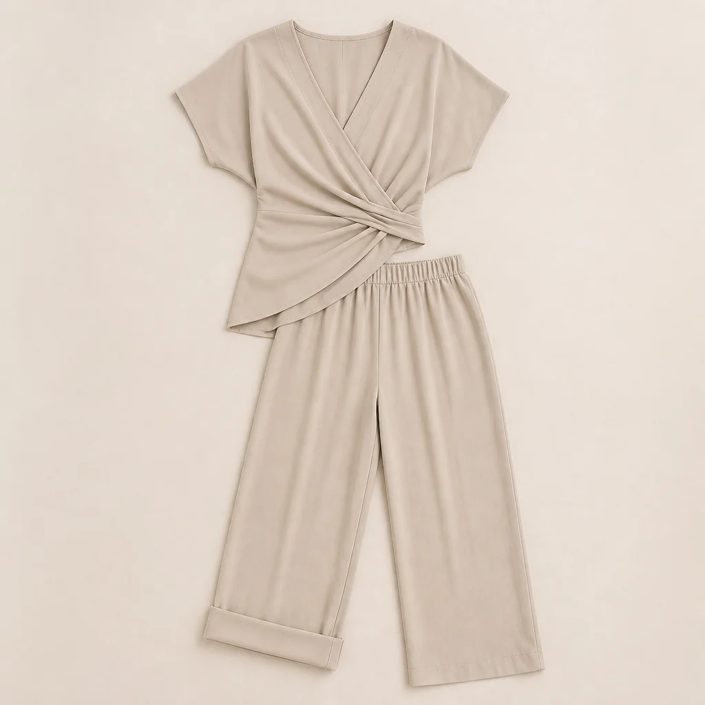 PureLuxe™ – Elegant Wrap-Waist Two-Piece Set with Wide-Leg Pants - Image 8