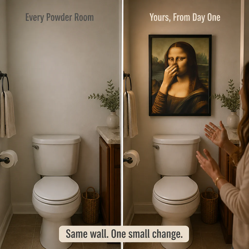 QuirkyCharm™ — Hang Mona Lisa Pinching Her Nose Above Your Toilet - Image 3