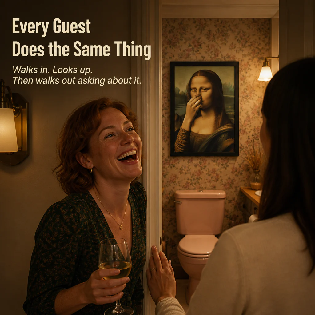 QuirkyCharm™ — Hang Mona Lisa Pinching Her Nose Above Your Toilet - Image 4