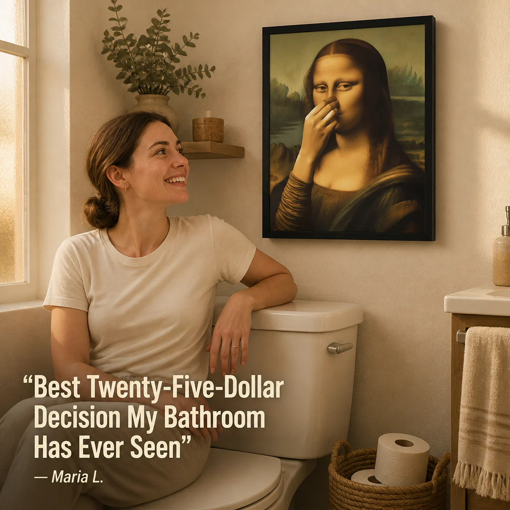 QuirkyCharm™ — Hang Mona Lisa Pinching Her Nose Above Your Toilet - Image 9