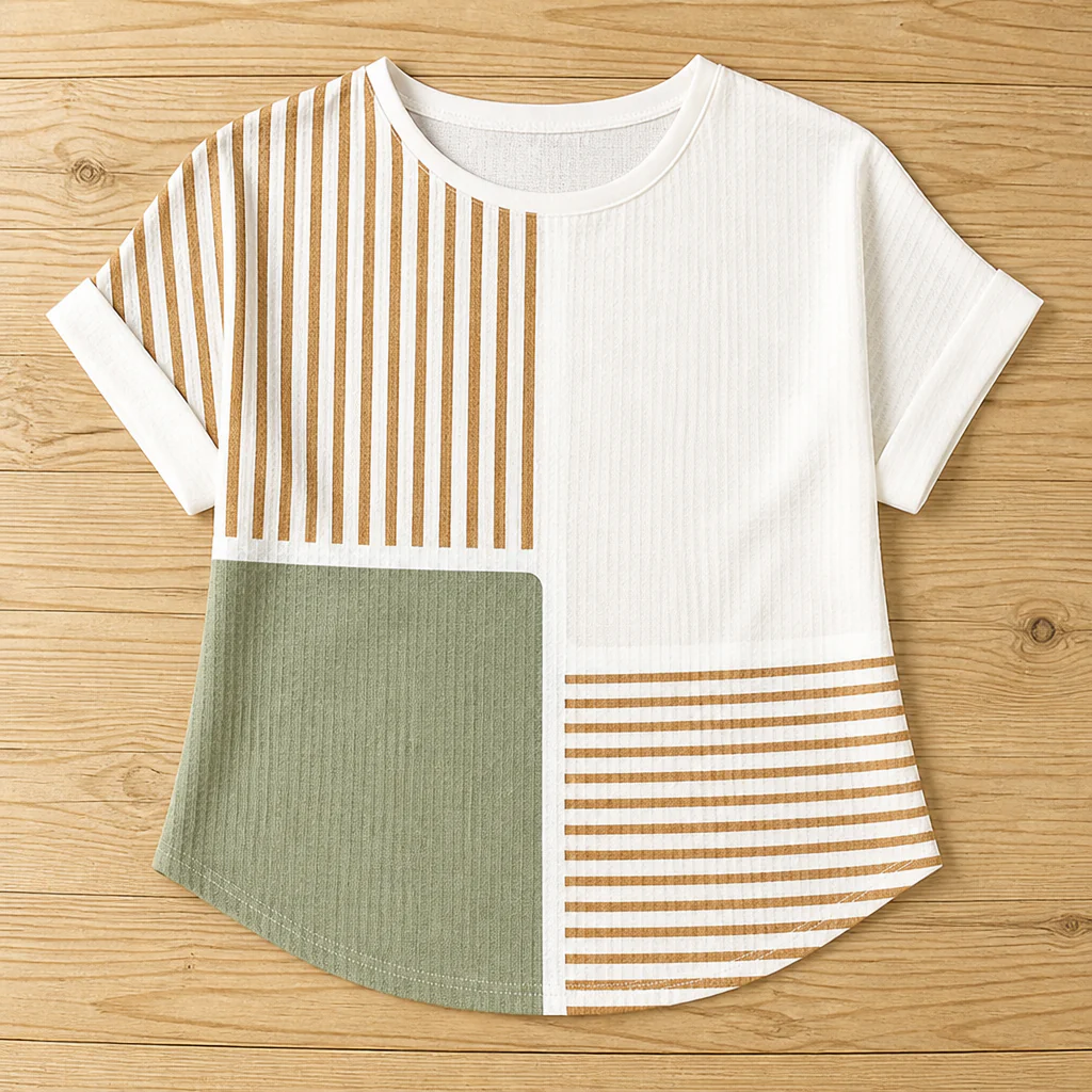 RadianceStripe™ – Relaxed Color-Block Tee with Striped Waffle Texture - Image 4