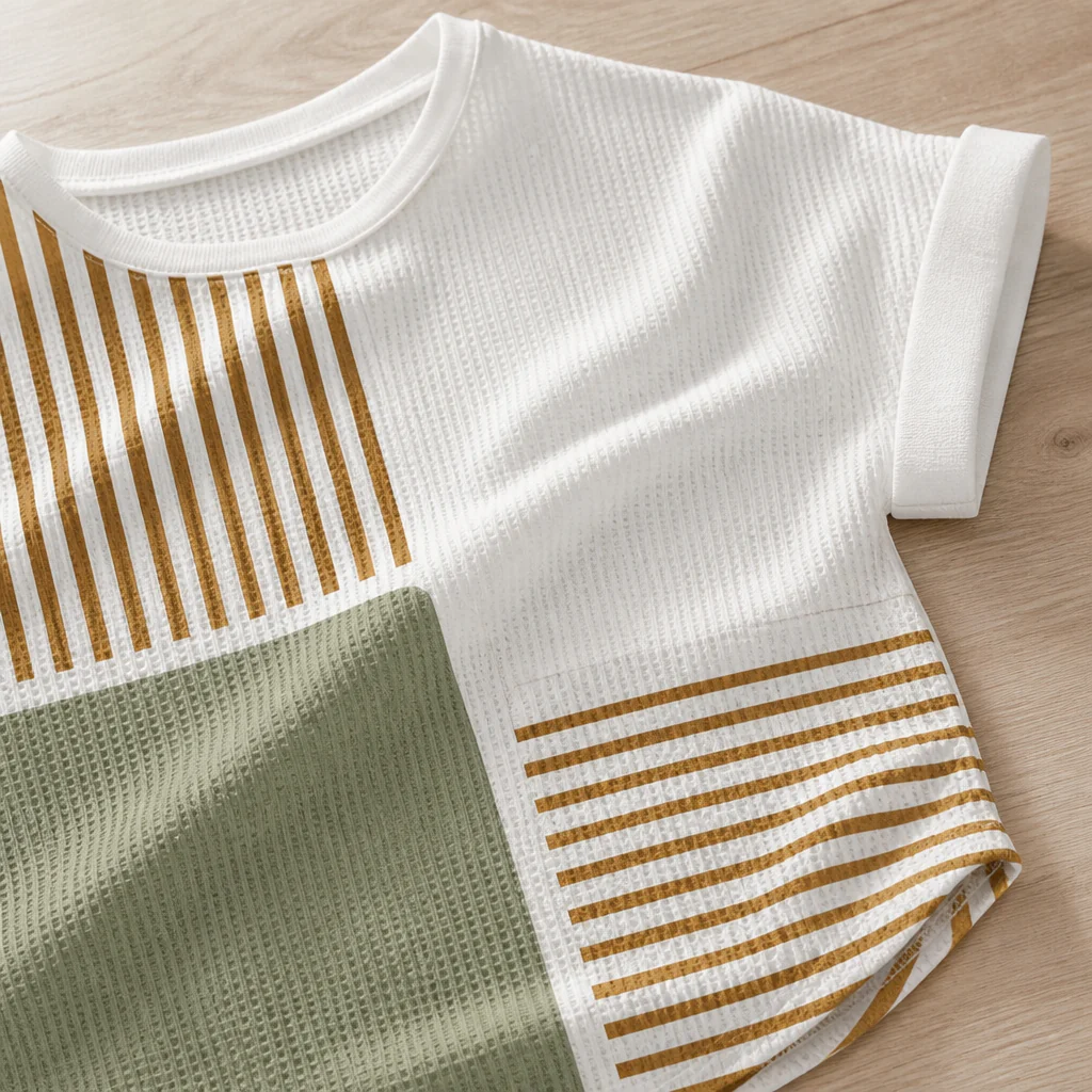 RadianceStripe™ – Relaxed Color-Block Tee with Striped Waffle Texture - Image 5