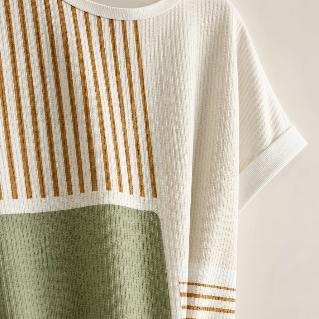 RadianceStripe™ – Relaxed Color-Block Tee with Striped Waffle Texture - Image 7