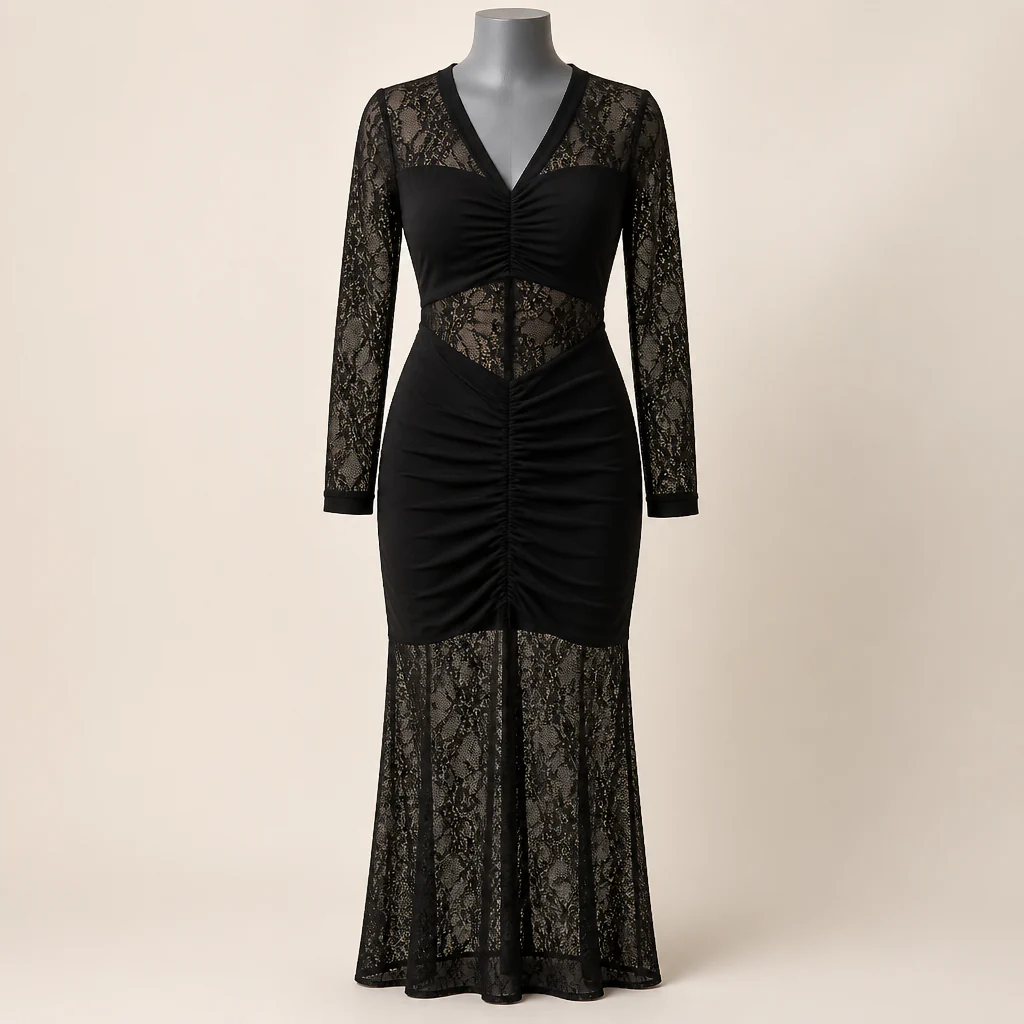 Ravissa™ – Sculpting Lace V-Neck Maxi Dress with Ruched Midsection - Image 4