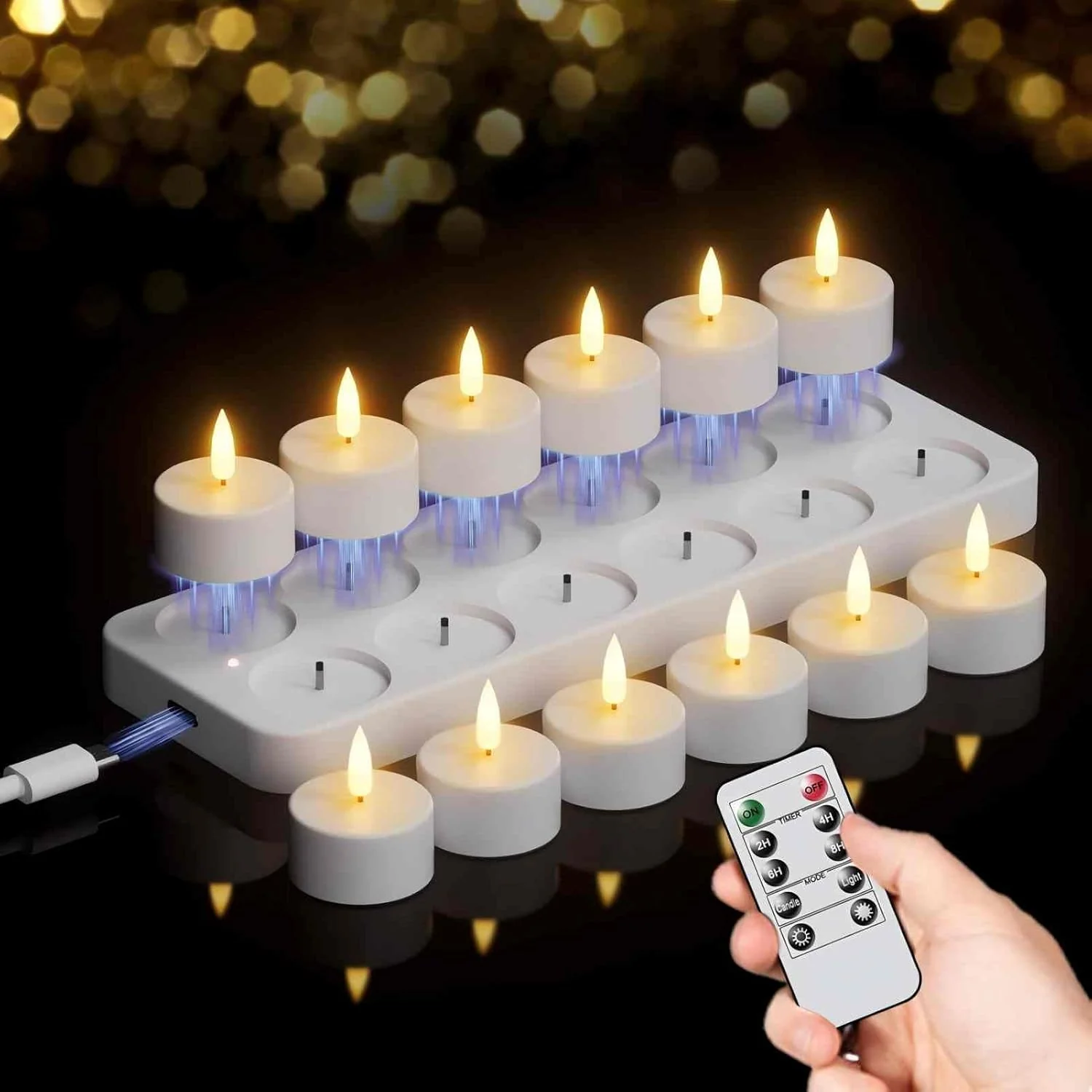 Rechargeable LED Candles with USB Charging Station - Image 2