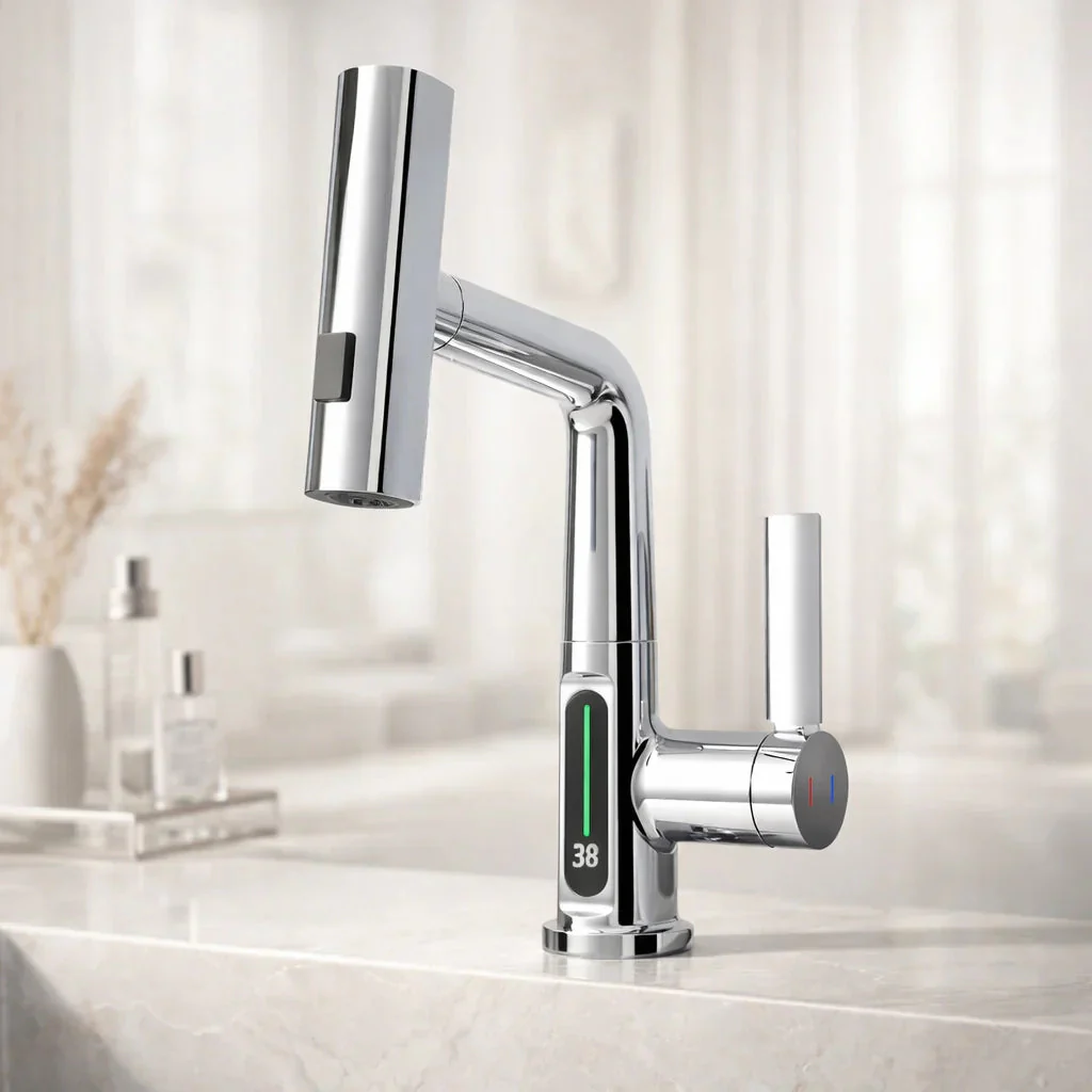 Retractable Kitchen Faucet with LED Light and 5 Spray Options - Image 12