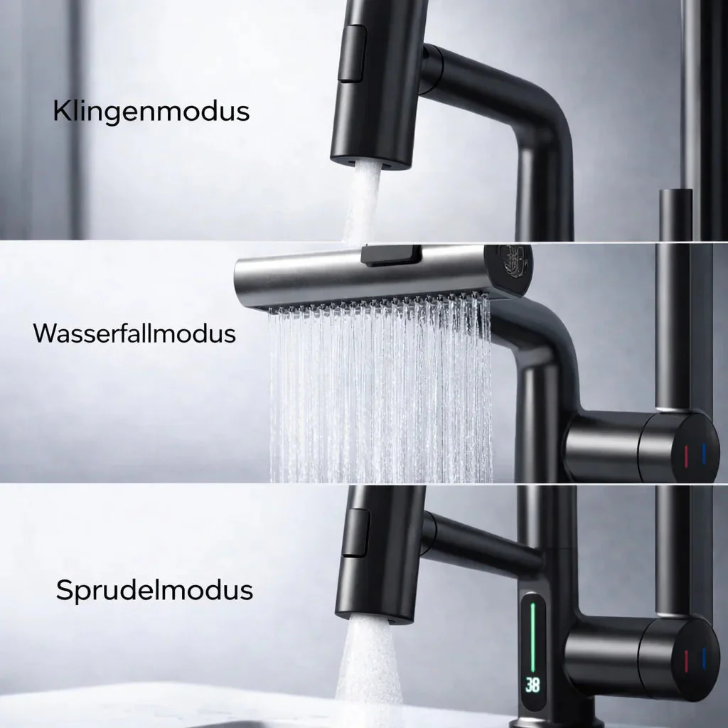 Retractable Kitchen Faucet with LED Light and 5 Spray Options - Image 2