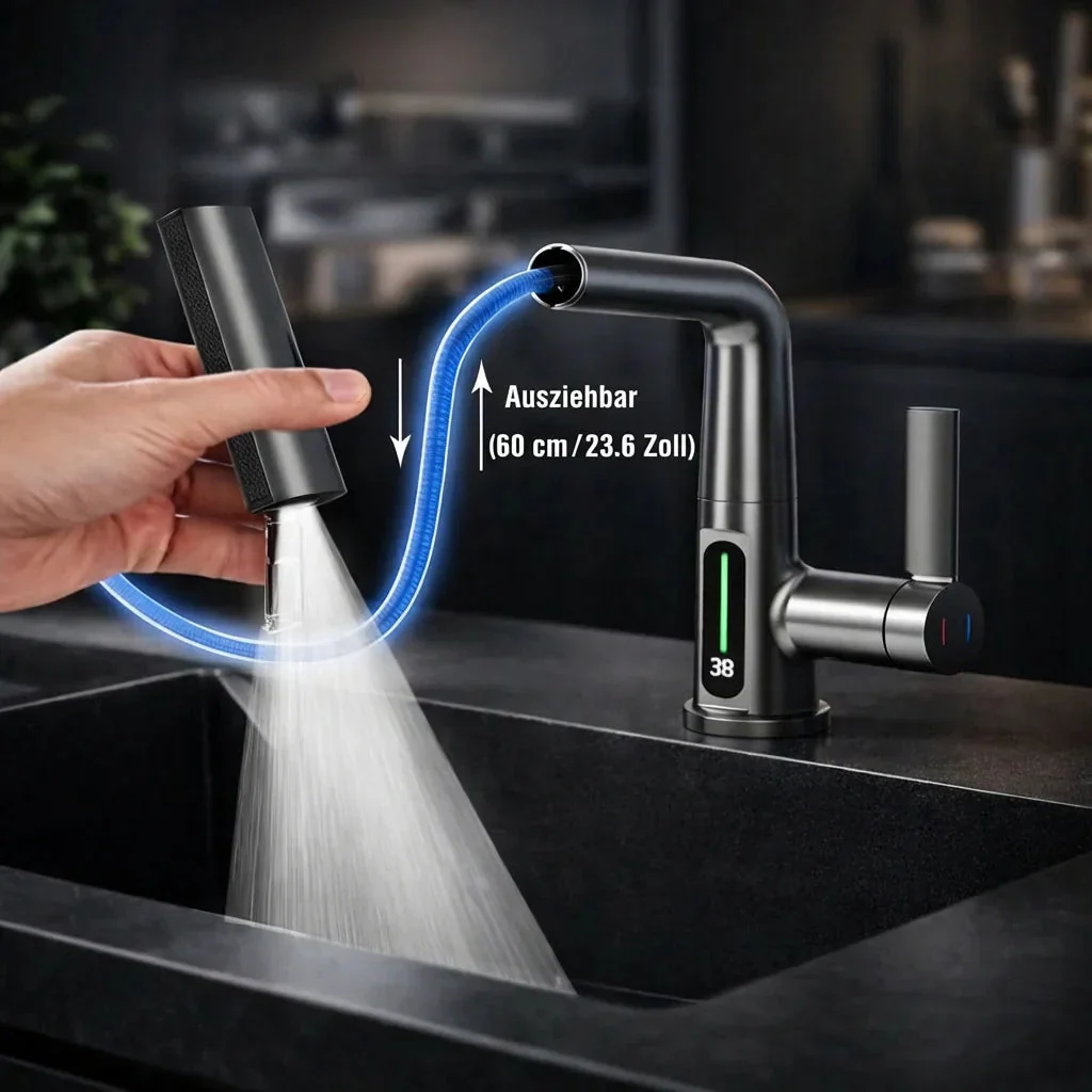 Retractable Kitchen Faucet with LED Light and 5 Spray Options - Image 4