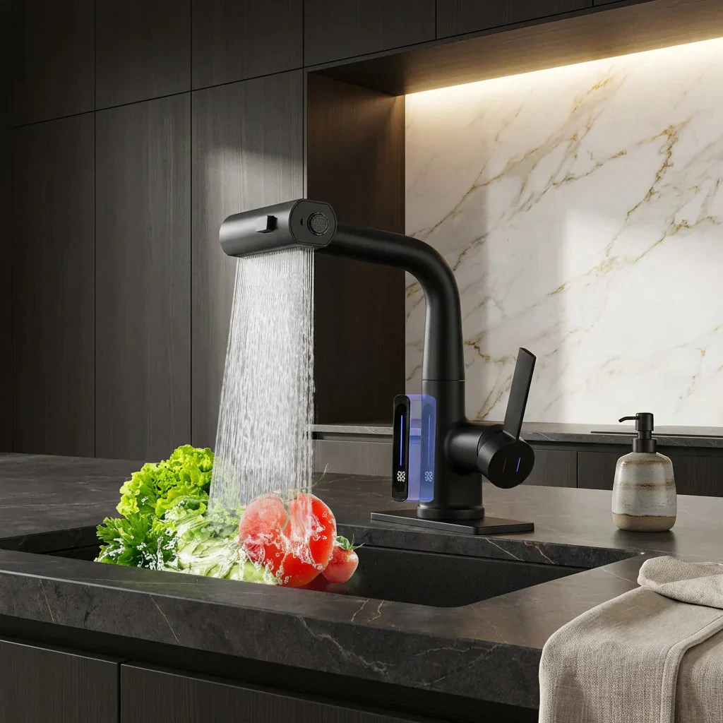 Retractable Kitchen Faucet with LED Light and 5 Spray Options - Image 9