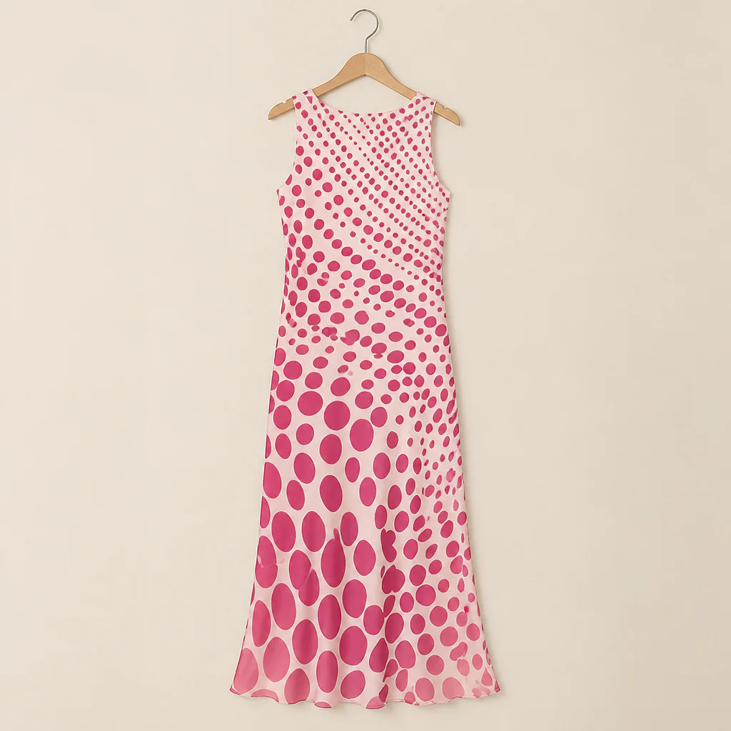 RosetteAura™ – Flowy Bias-Cut Gradient Polka Dot Midi Dress - Image 4