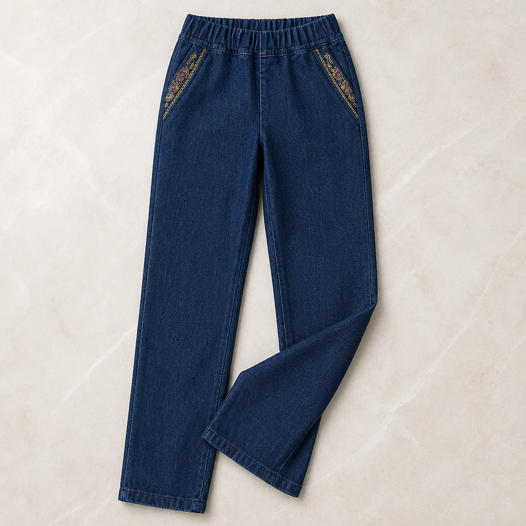SculptEase™ – Pull-On Stretch Straight Leg Jeans with Embroidered Pockets - Image 3