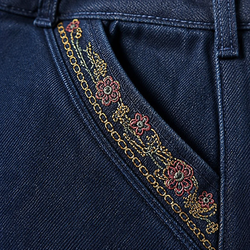 SculptEase™ – Pull-On Stretch Straight Leg Jeans with Embroidered Pockets - Image 4