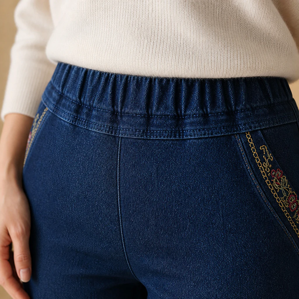 SculptEase™ – Pull-On Stretch Straight Leg Jeans with Embroidered Pockets - Image 5