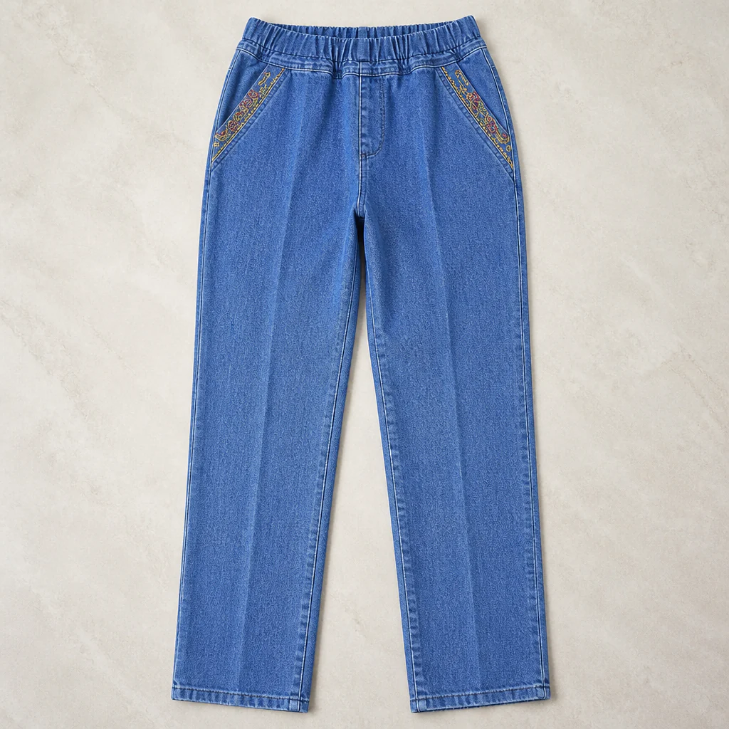 SculptEase™ – Pull-On Stretch Straight Leg Jeans with Embroidered Pockets - Image 9