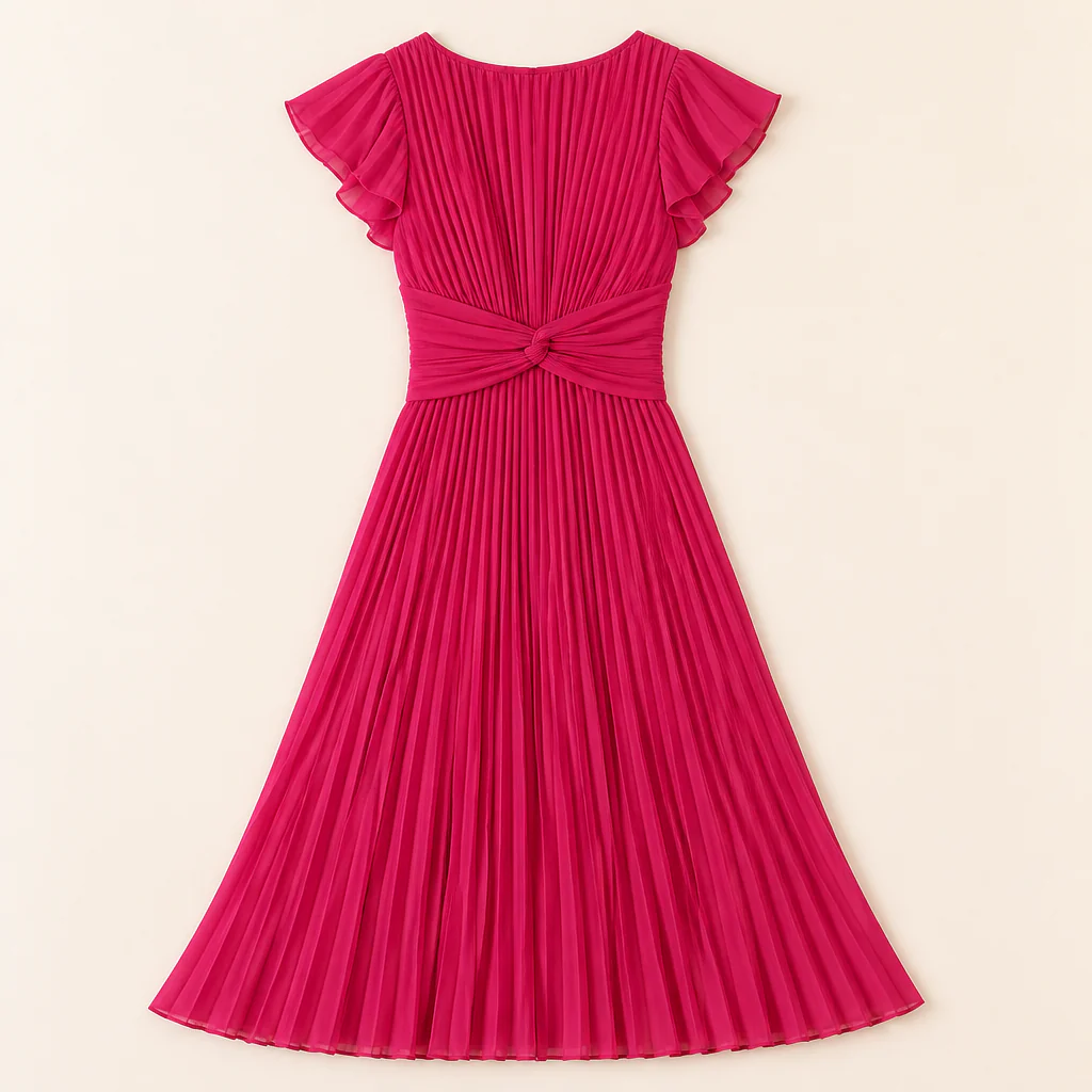 Seluria™ – Flutter-Sleeve Pleated Maxi Dress with Twist-Front Waist - Image 7