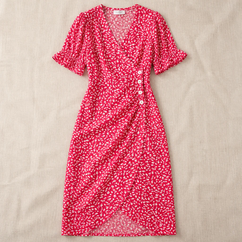 SeraphineAura™ – Ditsy Floral Wrap Midi Dress with Ruched Tulip Hem - Image 13