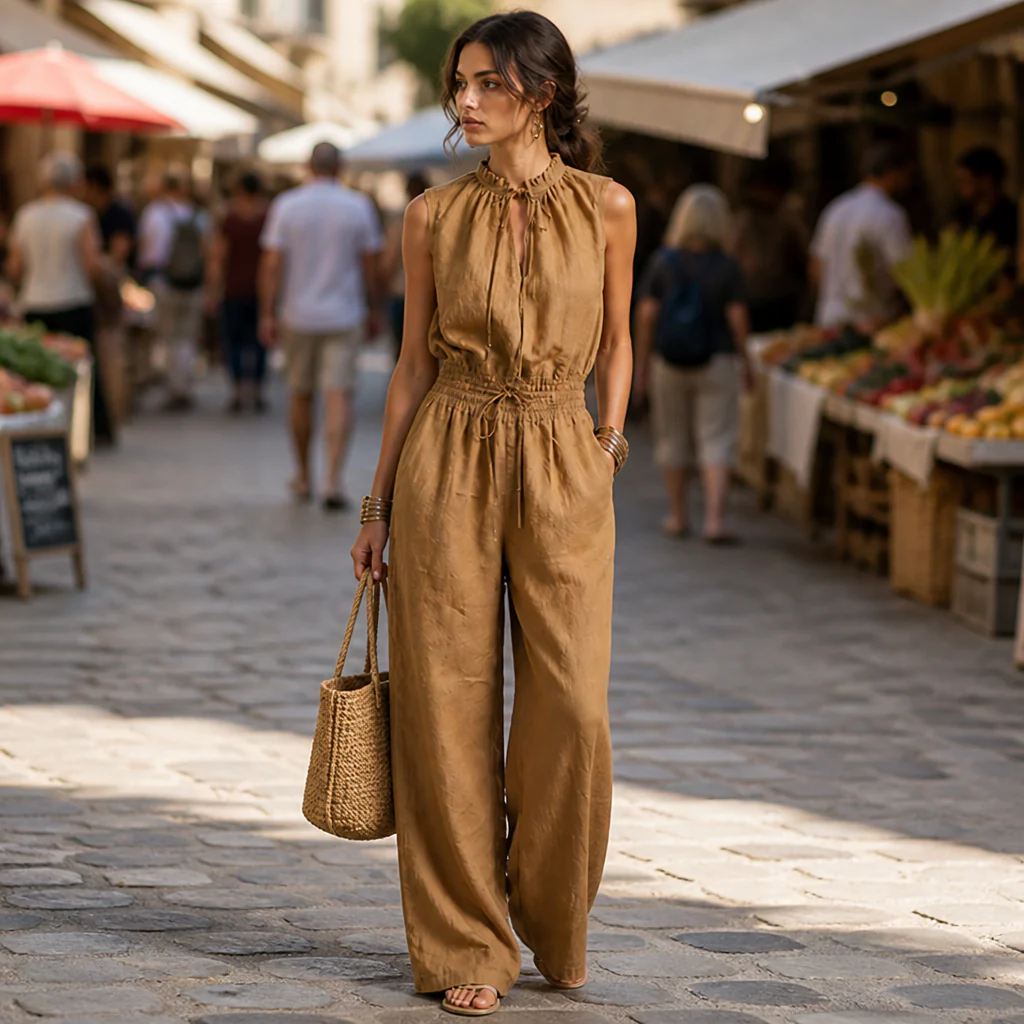 SerenAir™ – Relaxed Wide-Leg Jumpsuit with Smocked Drawstring Waist - Image 2