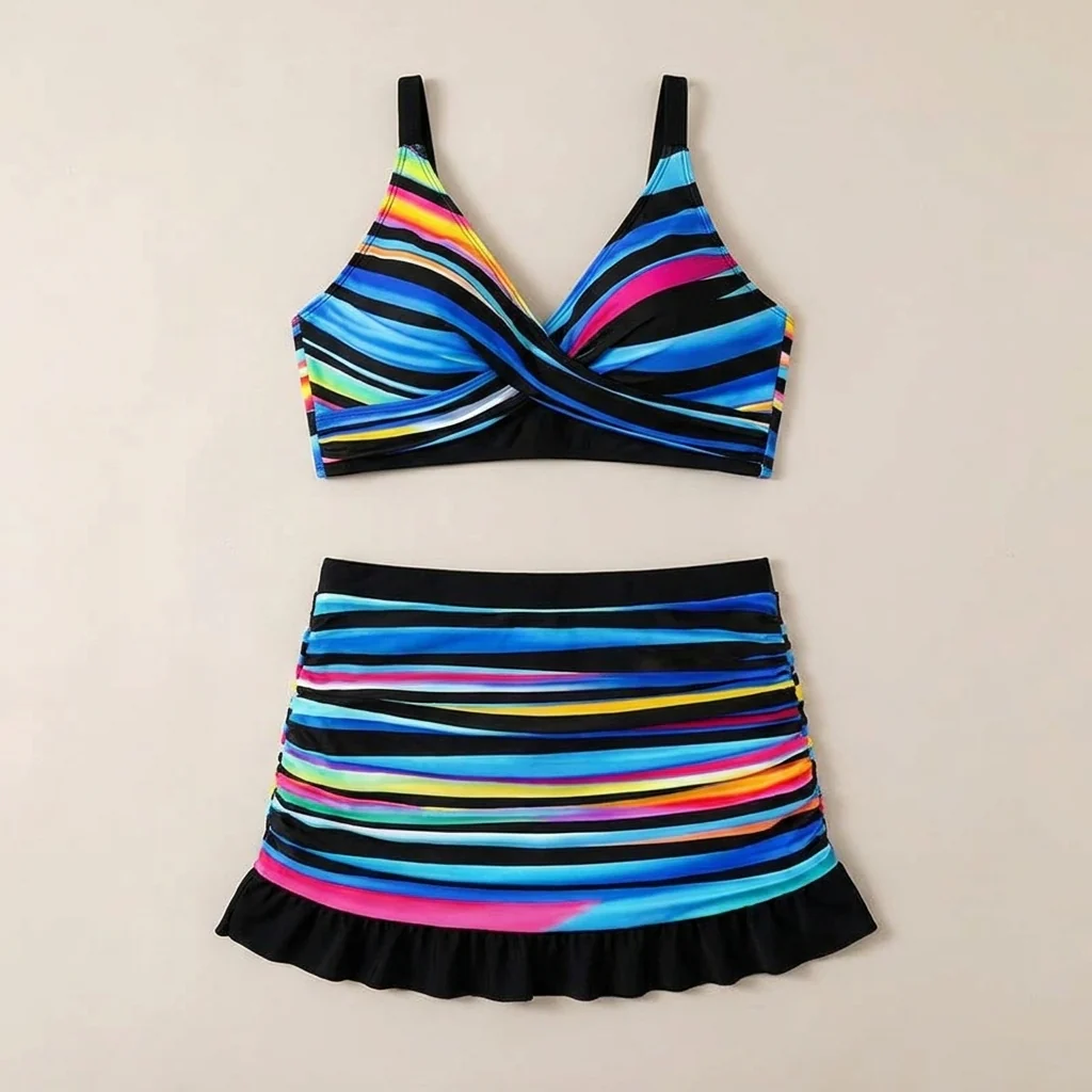 SerenaWave™ – Twist-Front Striped Swim Skirt Set with Tummy Control - Image 8