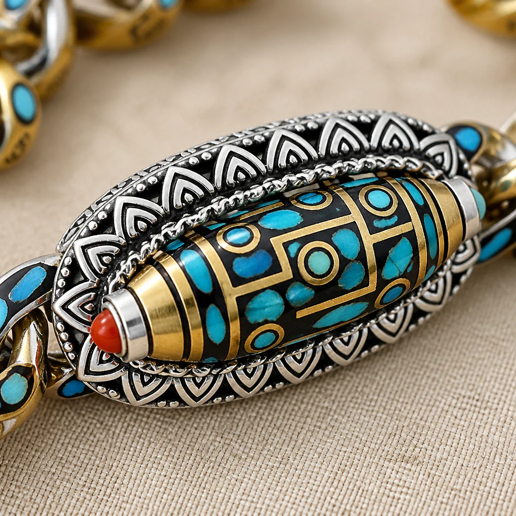 SereniStone™ – Tibetan Nine-Eyed Dzi Bead Bracelet with Turquoise Inlay - Image 4