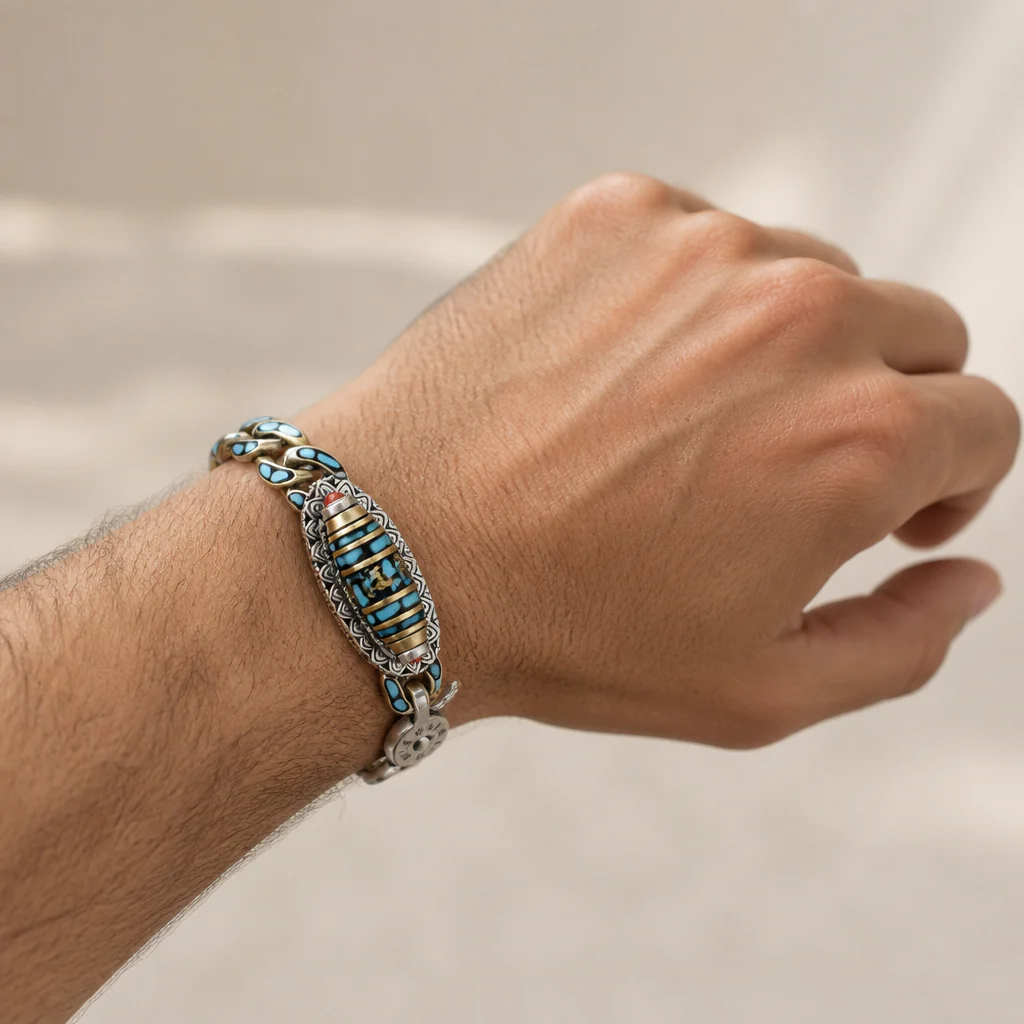 SereniStone™ – Tibetan Nine-Eyed Dzi Bead Bracelet with Turquoise Inlay - Image 7
